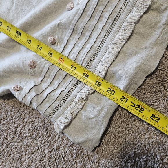 Vtg Fashion Bug Floral Linen Button Up Top Size 16 Embroidered Beige Boho Beach - Picture 9 of 9